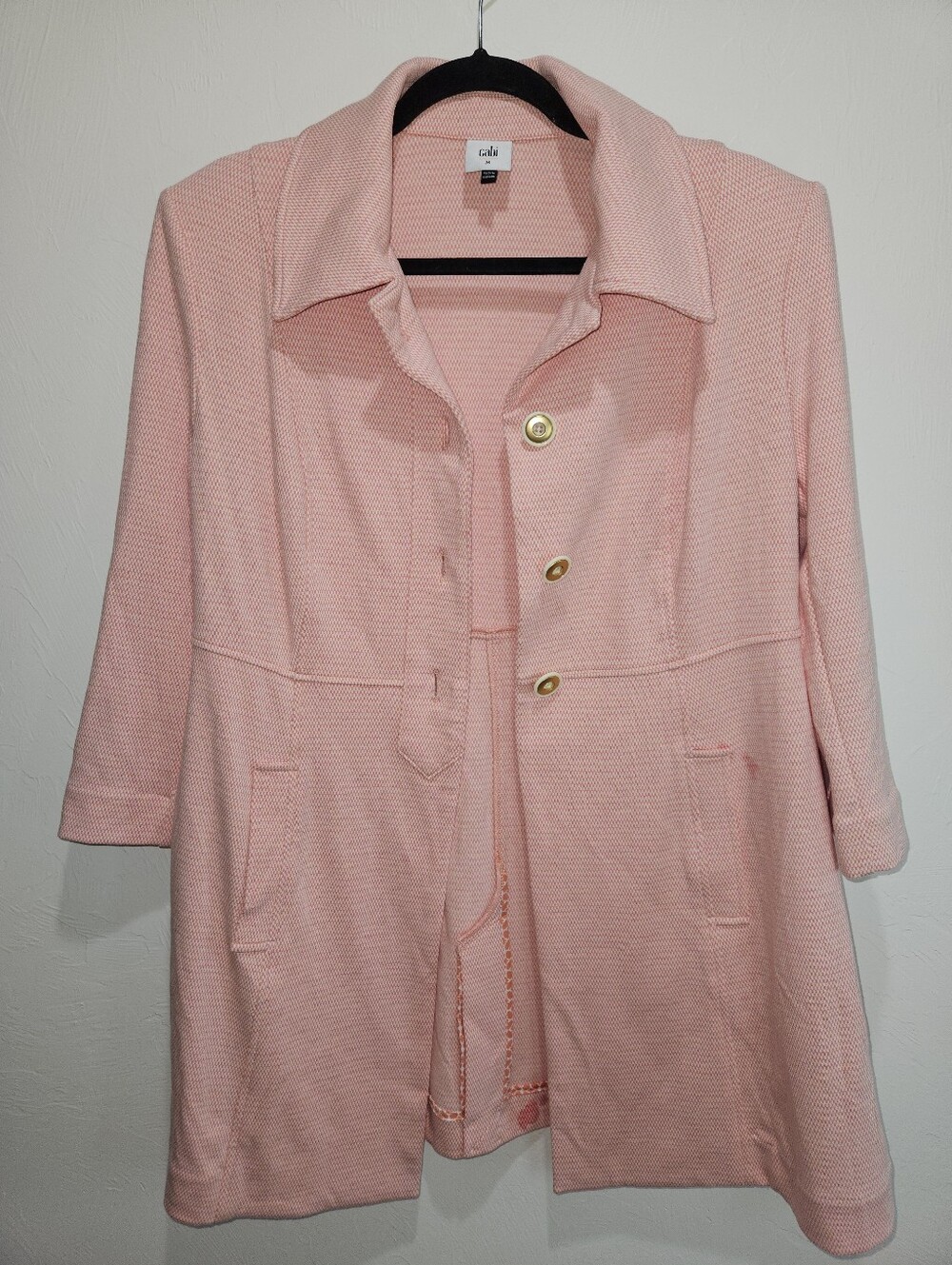 Cabi Take Peacoat 5 Topper Peachy Pink Textured Knit Gold Toned buttons - Picture 6 of 13